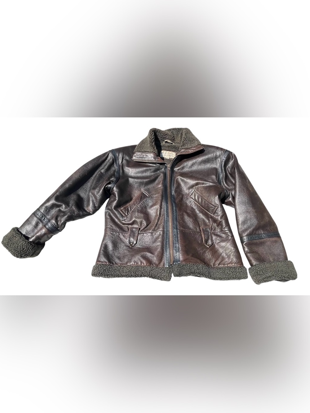 Vtg Brandon Thomas Leather Jacket Women Large Brown Sherpa Bomber Flight Aviator